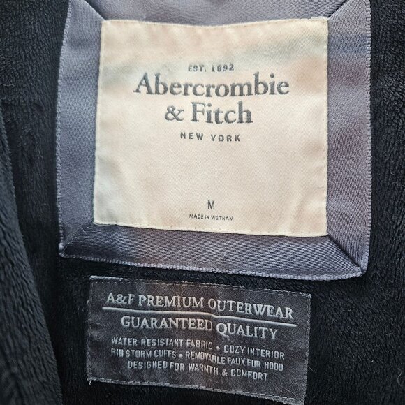 Abercrombie & Fitch Womens Black Hooded Puffer long Coat Medium - Picture 5 of 6